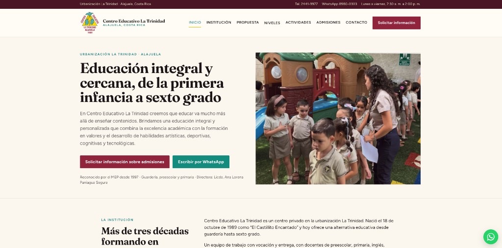 Sitio web de Centro Educativo La Trinidad, colegio privado en Alajuela, Costa Rica